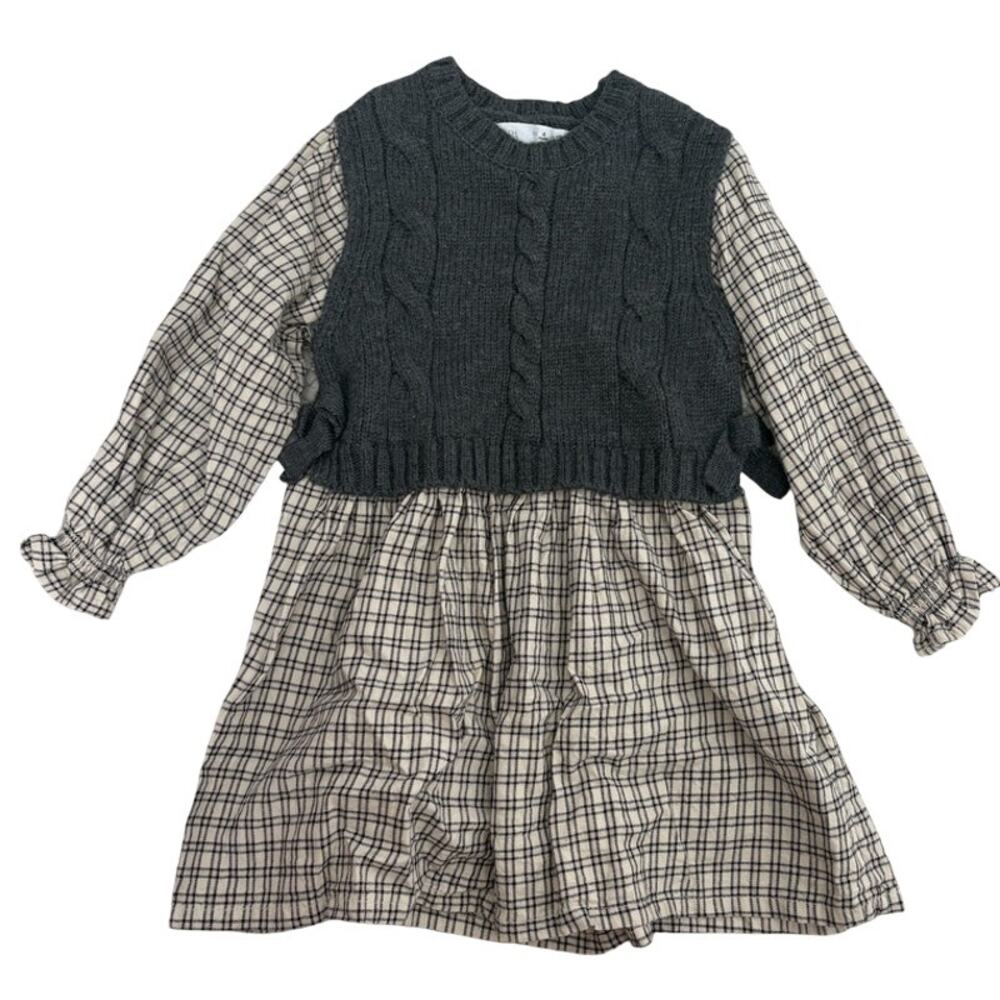 Zara Girls Flannel Dress with Sweater Vest Size 3-4 Yers